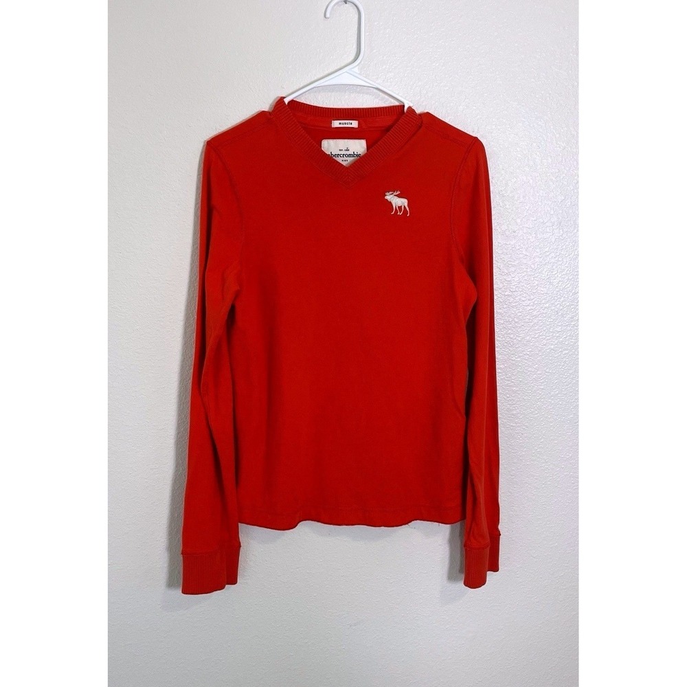 Abercrombie Fitch Kids Muscle Shirt Mens XL Orange‎ Long Sleeve Cotton